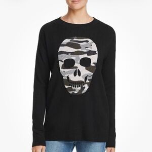 AQUA 100 % Cashmere Exclusive skull sweater/ Size Large, Black Retail $200